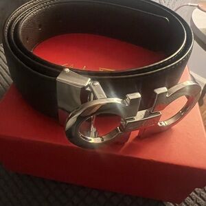 Men's Black Leather Belt with Silver Buckle
